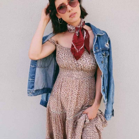 boho gypsy leopard print off shoulder maxi dress - Picture 7 of 9